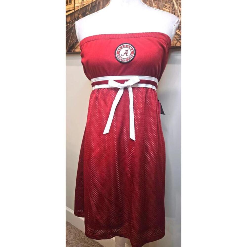 Girlie Game Gear Alabama Crimson Tide Strapless Dress with White Ribbon Detail-S